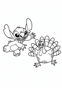 Stitch Chasing A Turkey Coloring Sheet For Kids 4