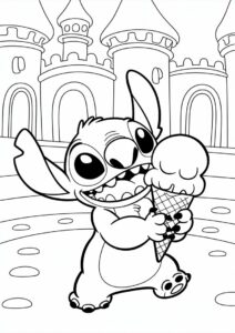 Stitch Eating Ice Cream Coloring Page Outside Of A Castle For Kids 3
