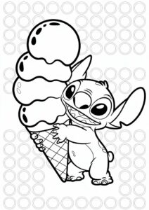 Stitch Hugging A Giant Ice Cream Coloring Page Cone 1