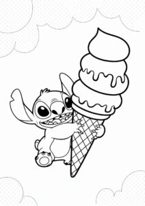 Stitch Hugging A Giant Ice Cream Coloring Page Cone 2
