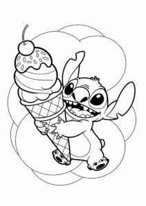 Stitch Hugging A Giant Ice Cream Coloring Page Cone 3