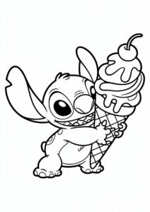Stitch Hugging A Giant Ice Cream Coloring Page Cone 4