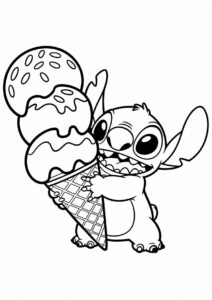 Stitch Hugging A Giant Ice Cream Coloring Page Cone 5