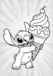 Stitch Hugging A Giant Ice Cream Coloring Page Cone 6