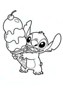 Stitch Hugging A Giant Ice Cream Coloring Page Cone 7