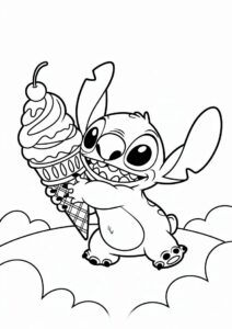 Stitch Hugging A Giant Ice Cream Coloring Page Cone 8
