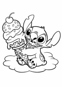 Stitch Hugging A Giant Ice Cream Coloring Page Cone 9