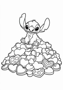 Stitch Sitting On A Pile Of Love Hearts 2