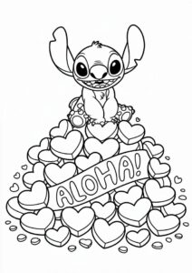 Stitch Sitting On A Pile Of Love Hearts 3