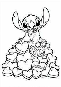 Stitch Sitting On A Pile Of Love Hearts 4