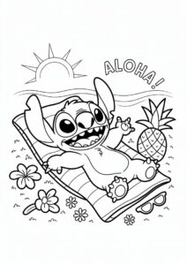 Stitch Standing Under The Sun Coloring Page For Kids 1