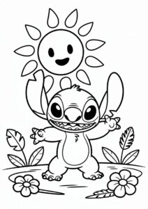 Stitch Standing Under The Sun Coloring Page For Kids 2