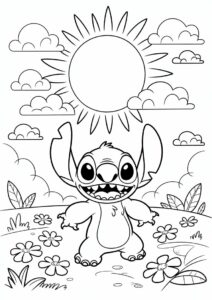 Stitch Standing Under The Sun Coloring Page For Kids 4