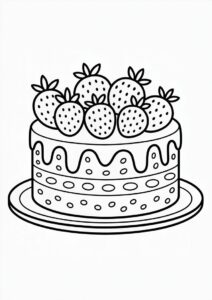 Strawberry Cake Coloring Page 1