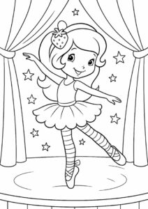 Strawberry Coloring Page Ballerina On Stage For Kids 1