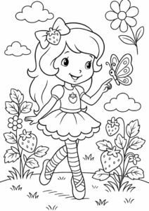 Strawberry Coloring Page Ballerina On Stage For Kids 6