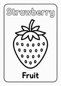 Strawberry Coloring Page Fruit Flashcard For Kids 3