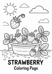 Strawberry Coloring Page In A Garden For Kids 1