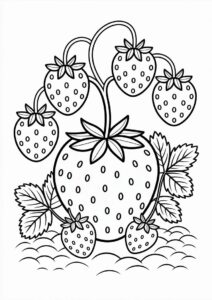 Strawberry Coloring Page In A Garden For Kids 4