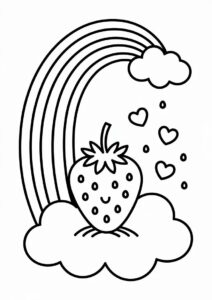 Strawberry Coloring Page On A Cloud Sliding Down A Rainbow 1