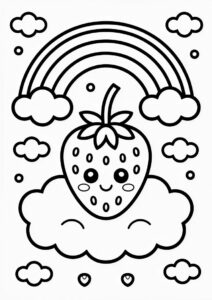 Strawberry Coloring Page On A Cloud Sliding Down A Rainbow 2