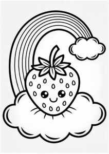 Strawberry Coloring Page On A Cloud Sliding Down A Rainbow 4