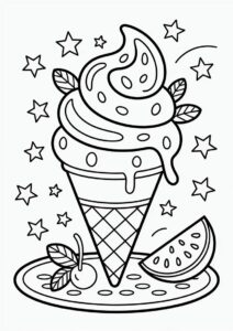 Summer Themed Ice Cream Coloring Page With Watermelon 1