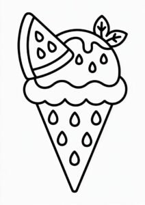 Summer Themed Ice Cream Coloring Page With Watermelon 2