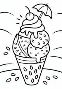 Summer Themed Ice Cream Coloring Page With Watermelon 3