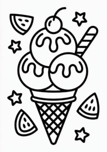 Summer Themed Ice Cream Coloring Page With Watermelon 6
