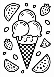 Summer Themed Ice Cream Coloring Page With Watermelon 7