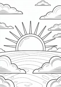 Sun Rising Over The Horizon Coloring Sheet For Kids 3