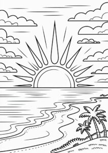 Sun Rising Over The Horizon Coloring Sheet For Kids 4
