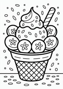 Sundae Ice Cream Coloring Page With Bananas For Kids 1
