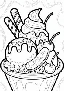 Sundae Ice Cream Coloring Page With Bananas For Kids 3