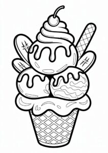 Sundae Ice Cream Coloring Page With Bananas For Kids 4