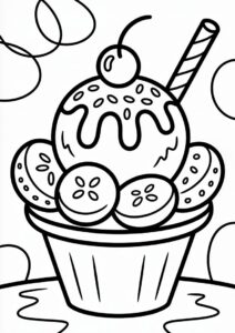 Sundae Ice Cream Coloring Page With Bananas For Kids 5