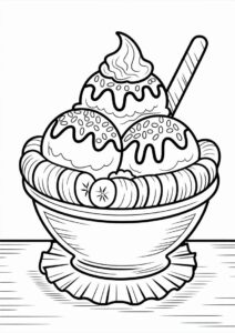 Sundae Ice Cream Coloring Page With Bananas For Kids 6