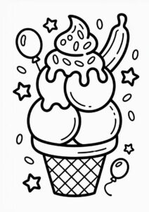 Sundae Ice Cream Coloring Page With Bananas For Kids 7