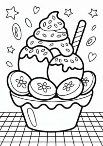 Sundae Ice Cream Coloring Page With Bananas For Kids 8