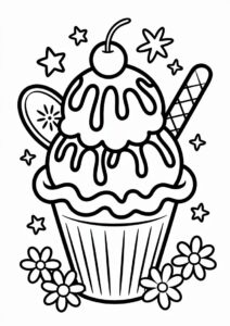 Sundae Ice Cream Coloring Page With Bananas For Kids 9
