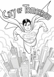 Superman Flying Over Buildings Coloring 2