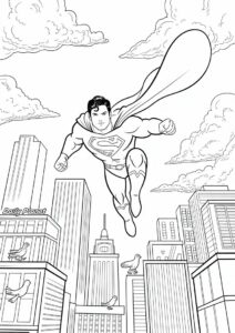 Superman Flying Over Buildings Coloring 3