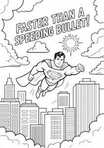Superman Flying Over Buildings Coloring 4