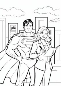 Superman With Lois Lane Coloring Sheet 1