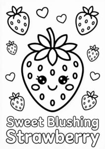 Sweet Blushing Strawberry Coloring Page For Preschoolers 2