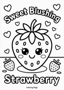 Sweet Blushing Strawberry Coloring Page For Preschoolers 3