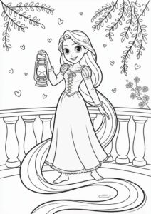 Tangled Princess Coloring Page Of Rapunzel With Lanterns In Background 1
