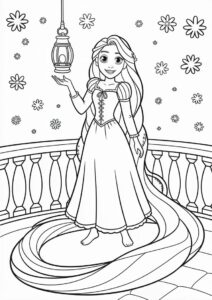 Tangled Princess Coloring Page Of Rapunzel With Lanterns In Background 4