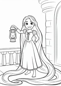 Tangled Princess Coloring Page Of Rapunzel With Lanterns In Background 5